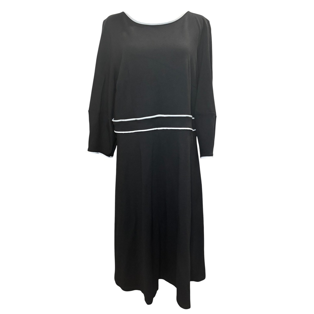 Eloquii Black Bell Sleeve Midi Dress 18 White Piping Boat Neck Plus Heavy Jersey
